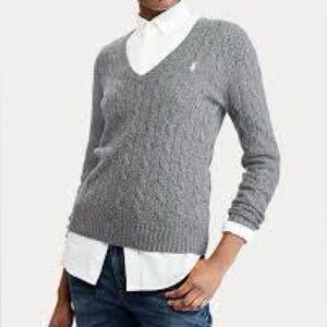 Ralph Lauren Sports merino wool v neck grey sweater size Large